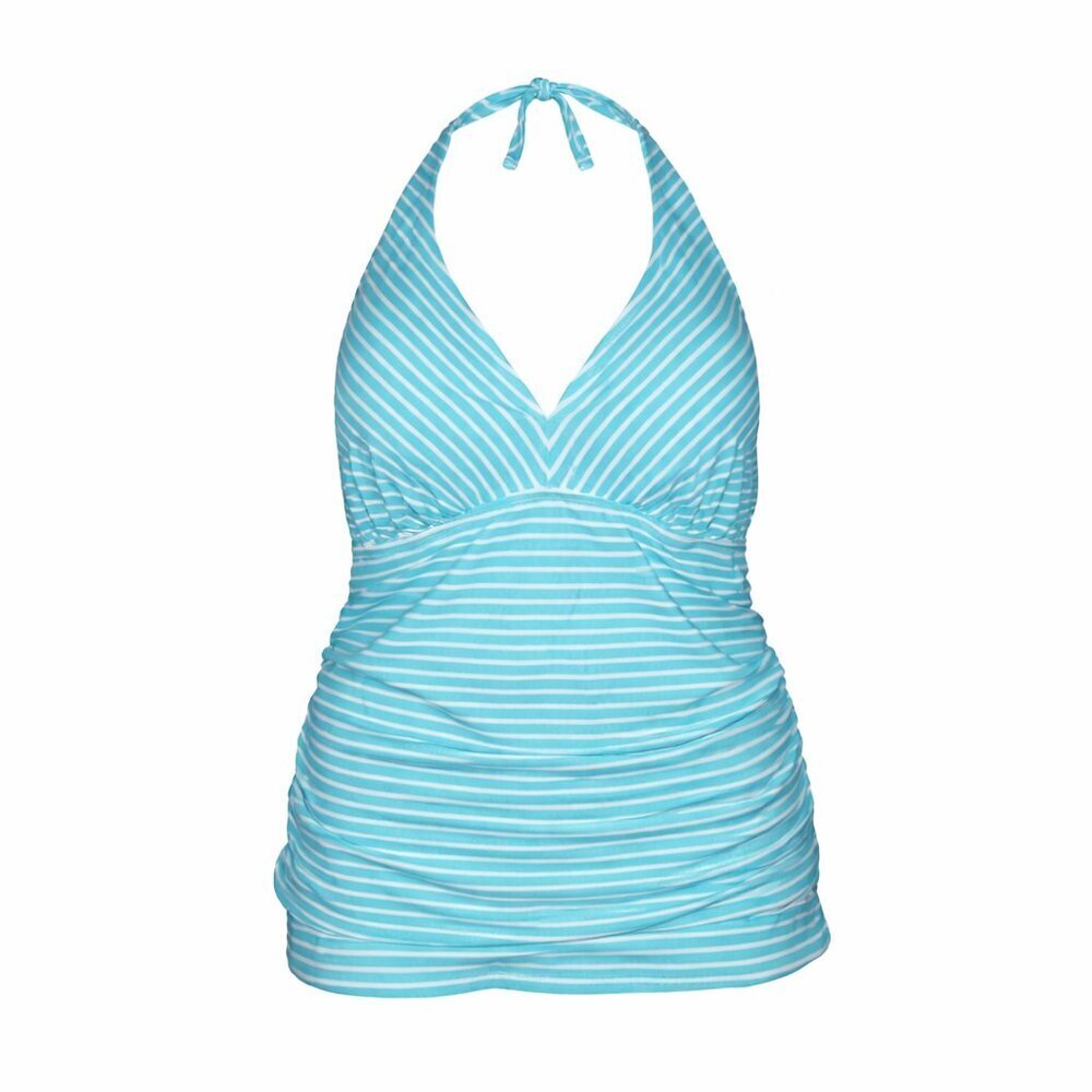 SWIMSUITS FOR ALL Halter White Aqua Stripe Swim Top Plus Size 18